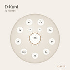 Anordnung der 12 Töne des Handpans in D Kurd