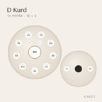 Anordnung der 14 Töne des Handpans in D Kurd